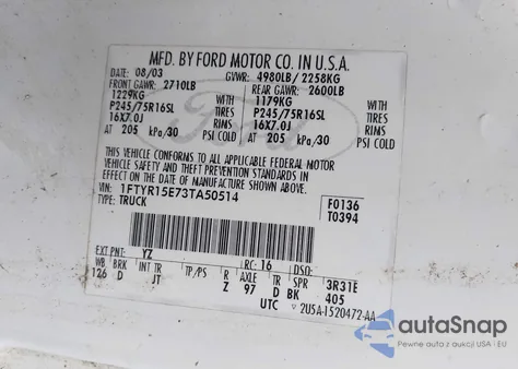 2003 Ford Ranger Xlt из США, поврежденный, VIN 1FTYR15E73TA50514